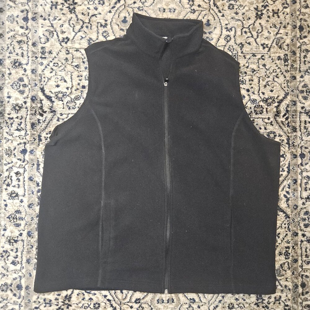 Lands’ End Black Fleece Zip Vest Womens 2X Gorpcore Minimalist Outdoorsy Cozy